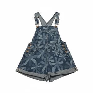 No Boundaries deniem floral print short overalls size med roll cuffed Y2K